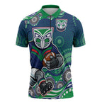 New Zealand Warriors Zipper Polo Shirt Aboriginal Dot Pattern - Rugby Mascot Heritage Pride
