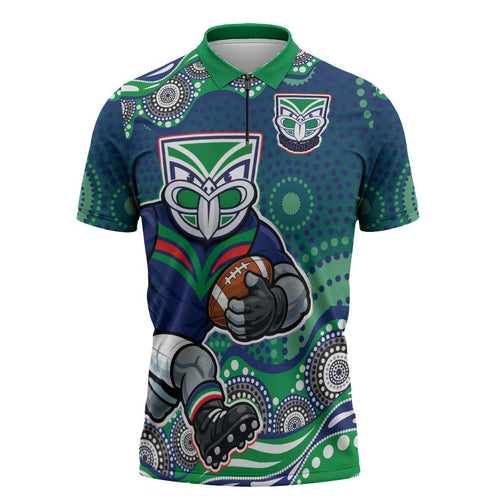 New Zealand Warriors Zipper Polo Shirt Aboriginal Dot Pattern - Rugby Mascot Heritage Pride
