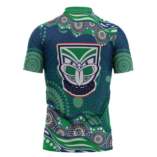 New Zealand Warriors Zipper Polo Shirt Aboriginal Dot Pattern - Rugby Mascot Heritage Pride