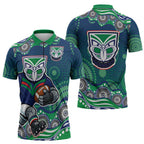 New Zealand Warriors Zipper Polo Shirt Aboriginal Dot Pattern - Rugby Mascot Heritage Pride