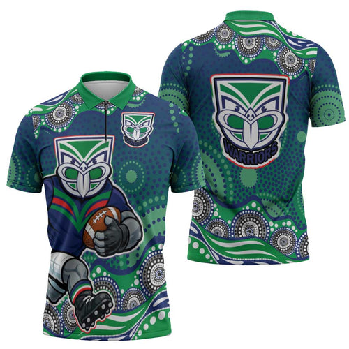 New Zealand Warriors Zipper Polo Shirt Aboriginal Dot Pattern - Rugby Mascot Heritage Pride