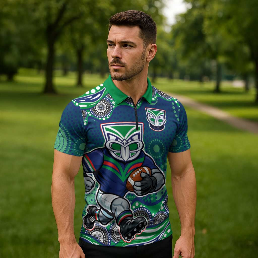 New Zealand Warriors Zipper Polo Shirt Aboriginal Dot Pattern - Rugby Mascot Heritage Pride