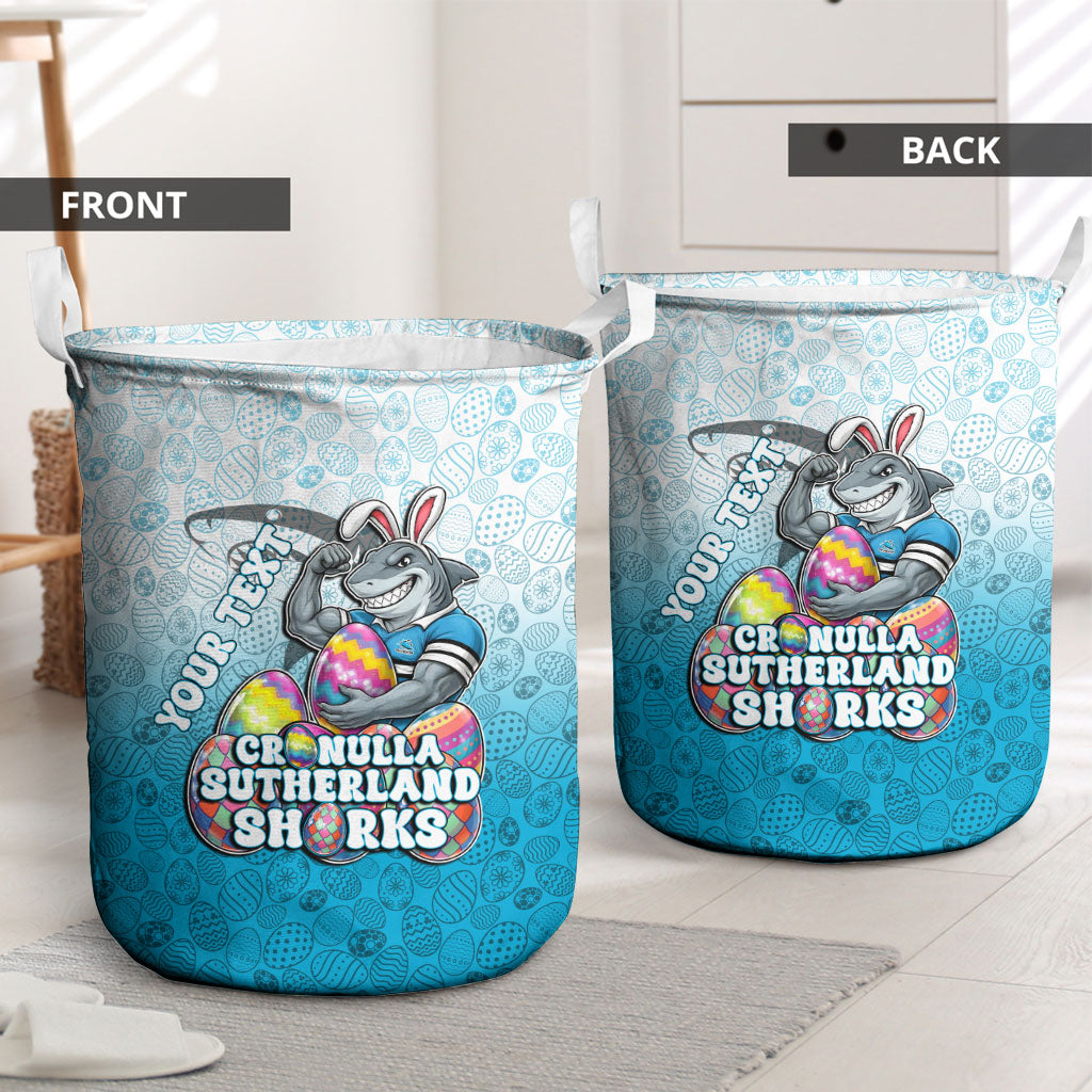 Personalized Cronulla Sutherland Sharks Laundry Basket Easter Mascot - Colorful Eggs Cartoon Style