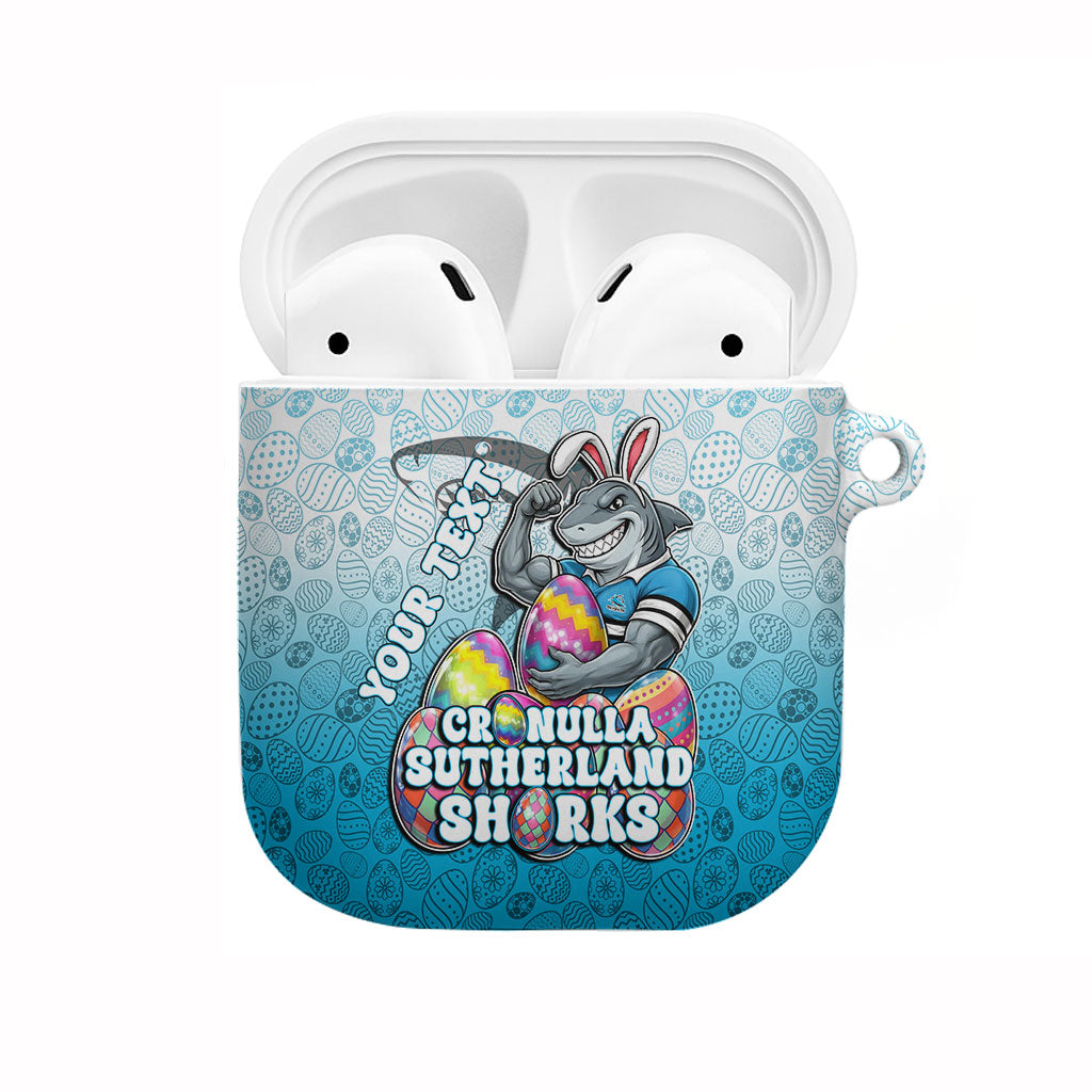 Personalized Cronulla Sutherland Sharks AirPods Case Easter Mascot - Colorful Eggs Cartoon Style