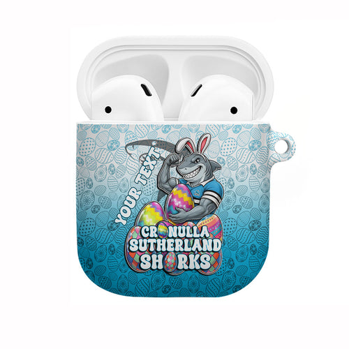 Personalized Cronulla Sutherland Sharks AirPods Case Easter Mascot - Colorful Eggs Cartoon Style