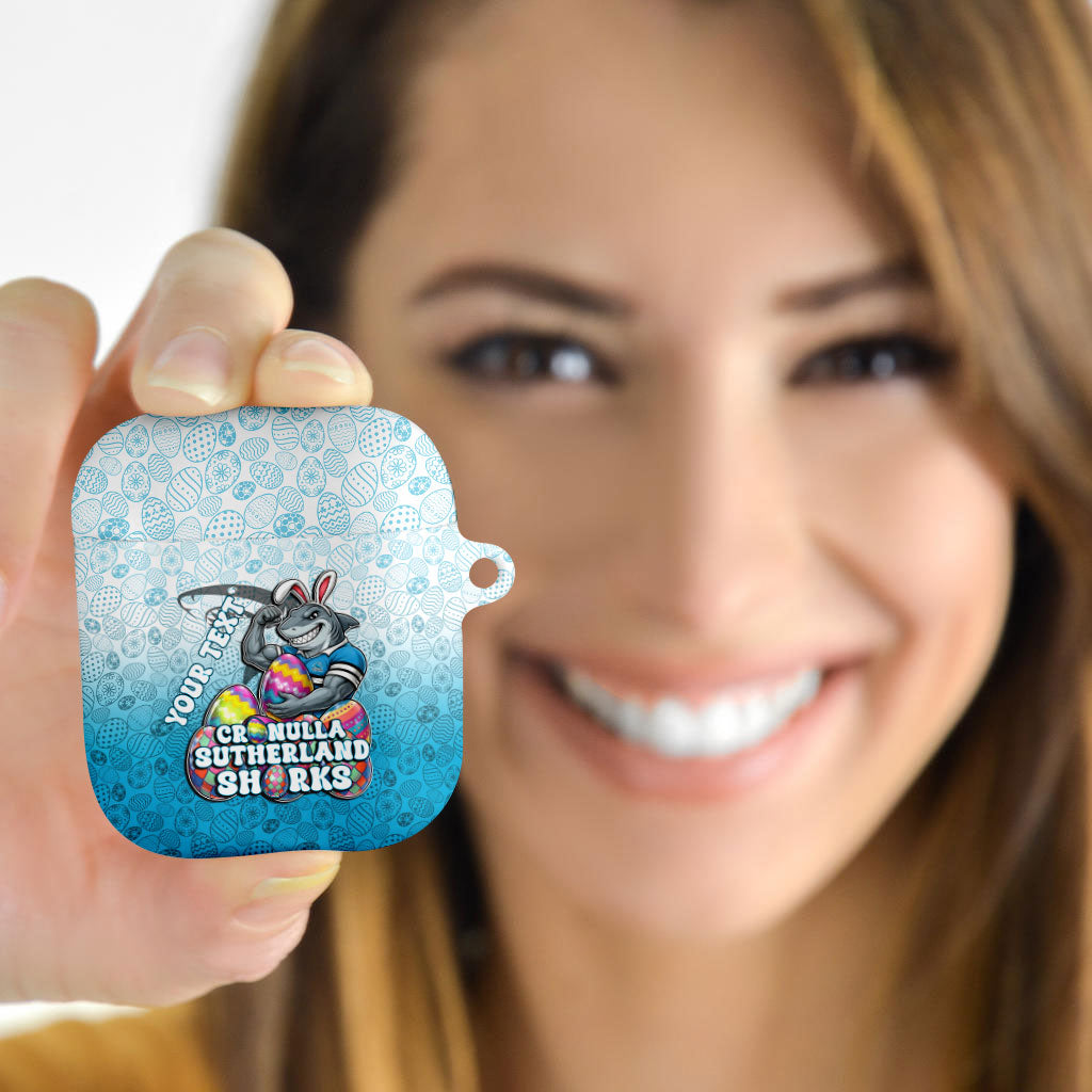 Personalized Cronulla Sutherland Sharks AirPods Case Easter Mascot - Colorful Eggs Cartoon Style