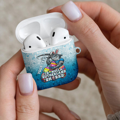 Personalized Cronulla Sutherland Sharks AirPods Case Easter Mascot - Colorful Eggs Cartoon Style