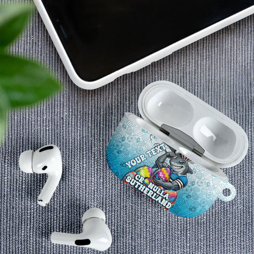 Personalized Cronulla Sutherland Sharks AirPods Case Easter Mascot - Colorful Eggs Cartoon Style