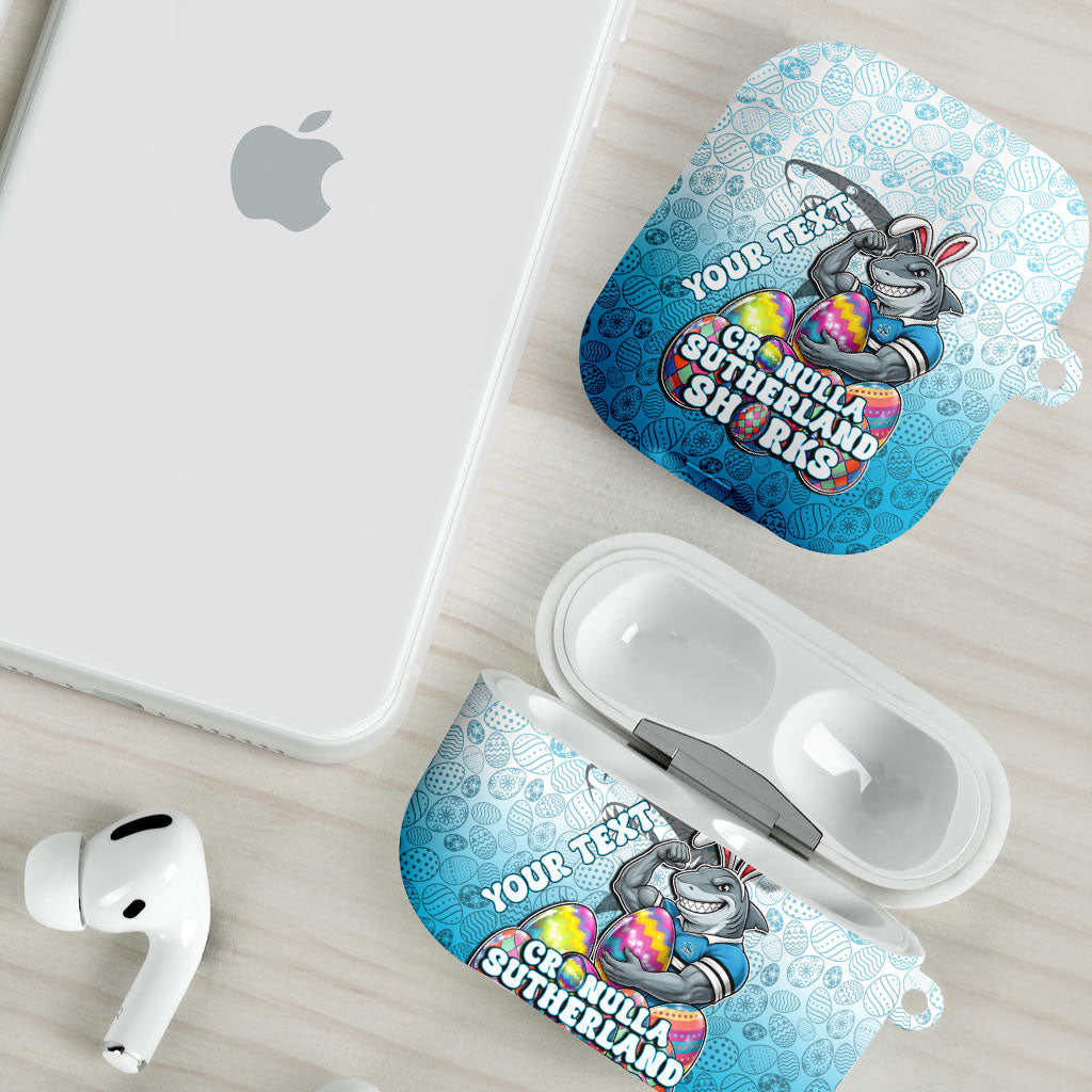 Personalized Cronulla Sutherland Sharks AirPods Case Easter Mascot - Colorful Eggs Cartoon Style