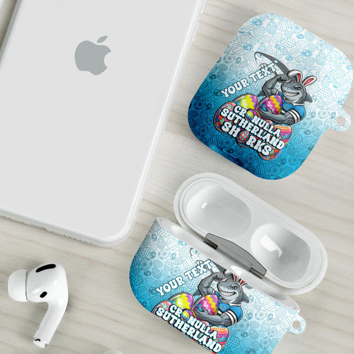 Personalized Cronulla Sutherland Sharks AirPods Case Easter Mascot - Colorful Eggs Cartoon Style