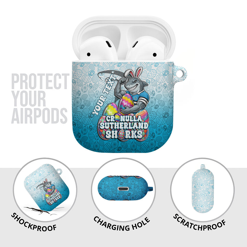 Personalized Cronulla Sutherland Sharks AirPods Case Easter Mascot - Colorful Eggs Cartoon Style