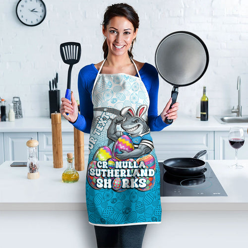 Personalized Cronulla Sutherland Sharks Apron Easter Mascot - Colorful Eggs Cartoon Style