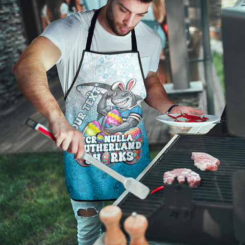 Personalized Cronulla Sutherland Sharks Apron Easter Mascot - Colorful Eggs Cartoon Style