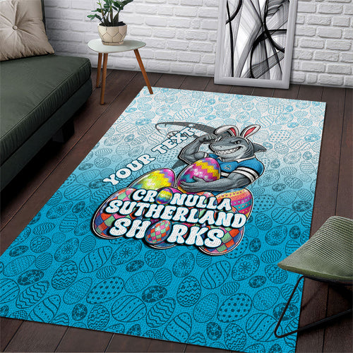 Personalized Cronulla Sutherland Sharks Area Rug Easter Mascot - Colorful Eggs Cartoon Style
