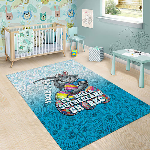 Personalized Cronulla Sutherland Sharks Area Rug Easter Mascot - Colorful Eggs Cartoon Style