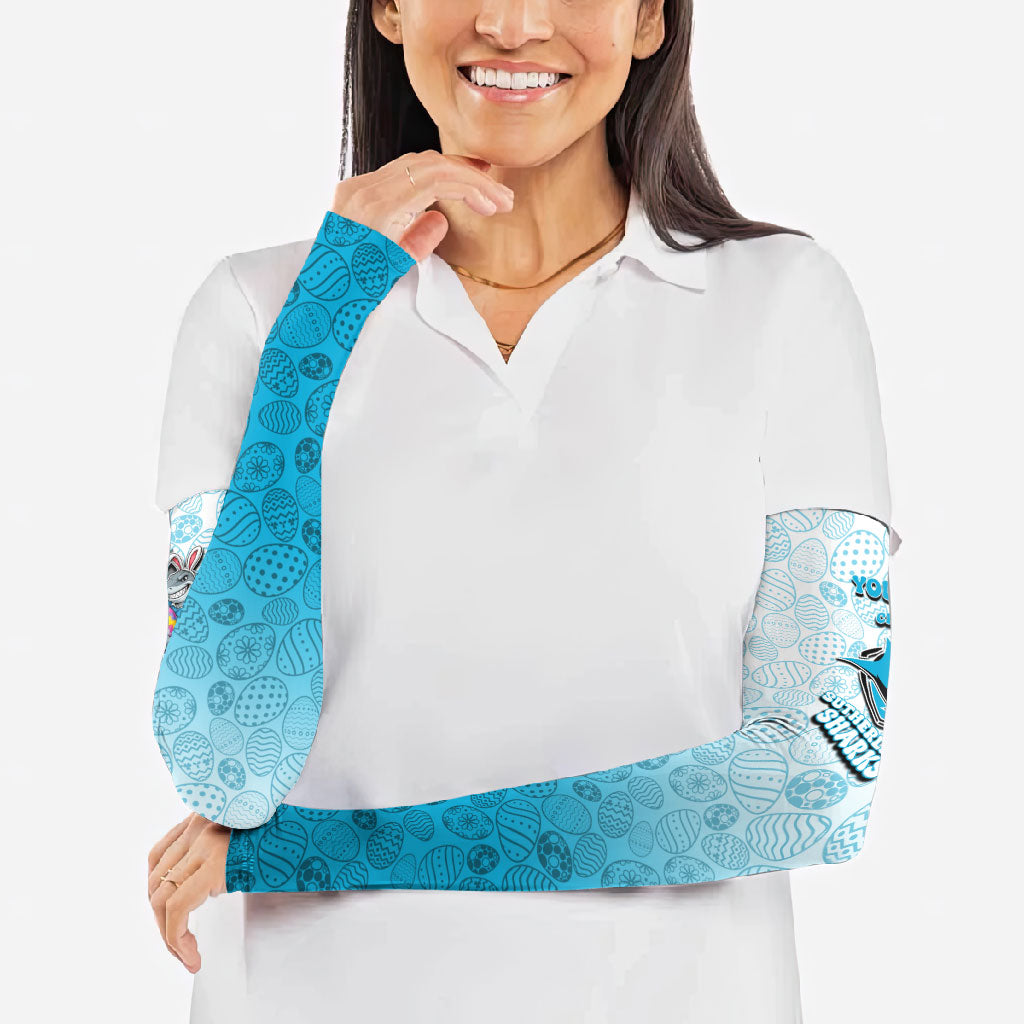 Personalized Cronulla Sutherland Sharks Arm Sleeves Easter Mascot - Colorful Eggs Cartoon Style