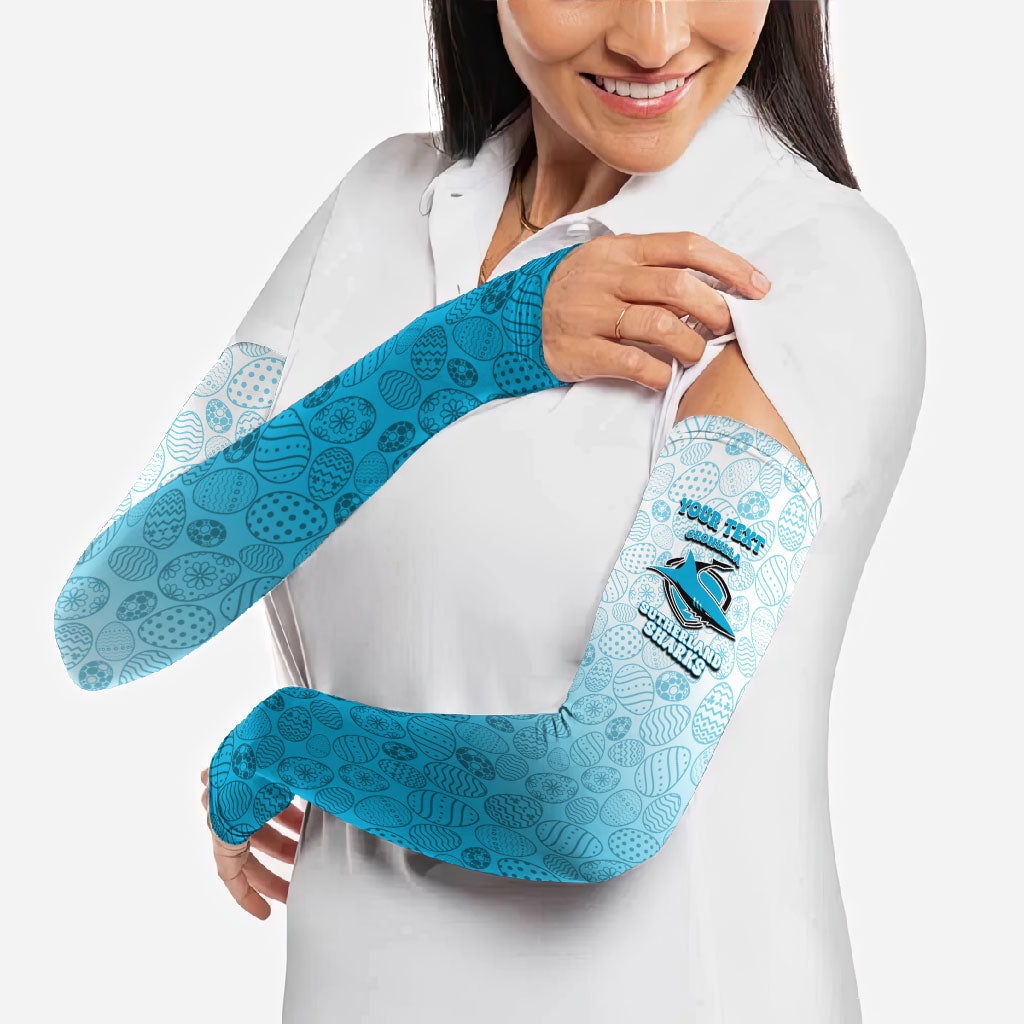 Personalized Cronulla Sutherland Sharks Arm Sleeves Easter Mascot - Colorful Eggs Cartoon Style