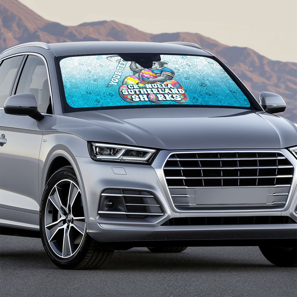 Personalized Cronulla Sutherland Sharks Auto Sun Shade Easter Mascot - Colorful Eggs Cartoon Style