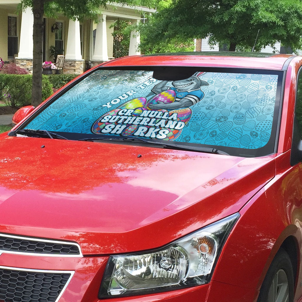 Personalized Cronulla Sutherland Sharks Auto Sun Shade Easter Mascot - Colorful Eggs Cartoon Style