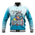 Personalized Cronulla Sutherland Sharks Baseball Jacket Easter Mascot - Colorful Eggs Cartoon Style