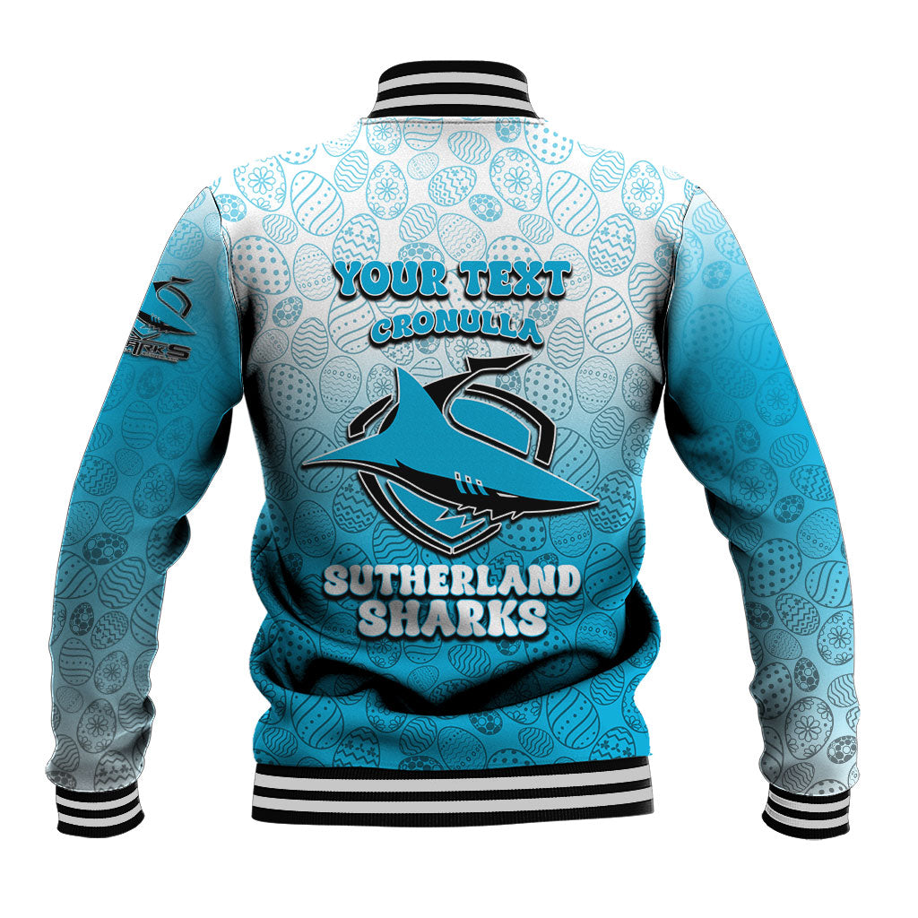 Personalized Cronulla Sutherland Sharks Baseball Jacket Easter Mascot - Colorful Eggs Cartoon Style