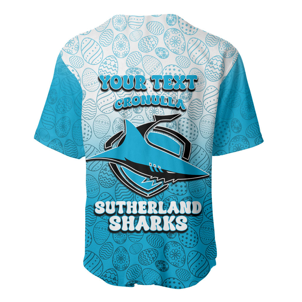 Personalized Cronulla Sutherland Sharks Baseball Jersey Easter Mascot - Colorful Eggs Cartoon Style