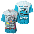 Personalized Cronulla Sutherland Sharks Baseball Jersey Easter Mascot - Colorful Eggs Cartoon Style