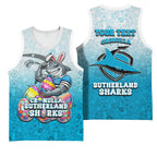 Personalized Cronulla Sutherland Sharks Basketball Jersey Easter Mascot - Colorful Eggs Cartoon Style