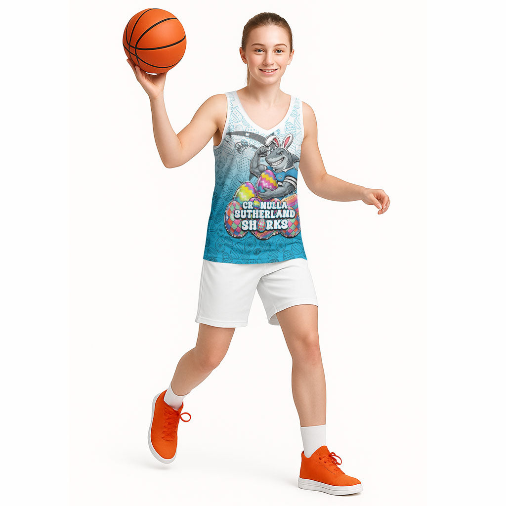 Personalized Cronulla Sutherland Sharks Basketball Jersey Easter Mascot - Colorful Eggs Cartoon Style