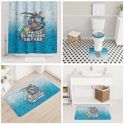 Personalized Cronulla Sutherland Sharks Bathroom Set Easter Mascot - Colorful Eggs Cartoon Style