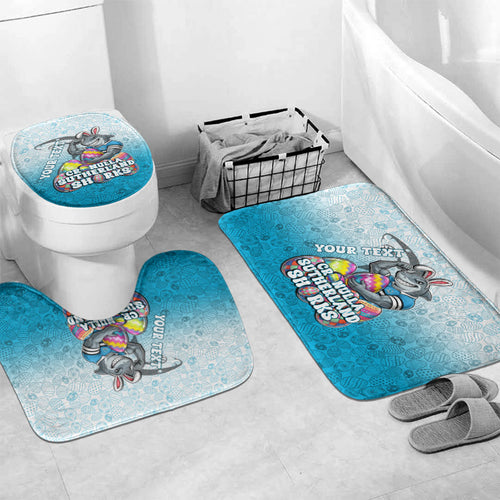 Personalized Cronulla Sutherland Sharks Bathroom Set Easter Mascot - Colorful Eggs Cartoon Style