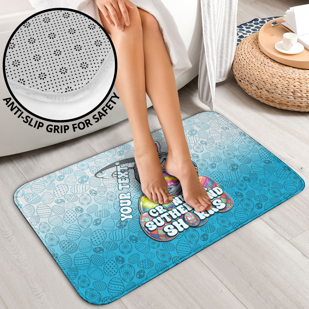 Personalized Cronulla Sutherland Sharks Bathroom Set Easter Mascot - Colorful Eggs Cartoon Style