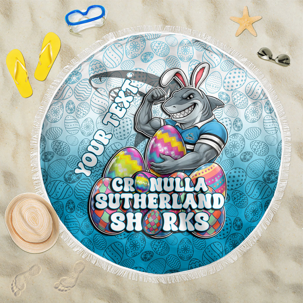 Personalized Cronulla Sutherland Sharks Beach Blanket Easter Mascot - Colorful Eggs Cartoon Style