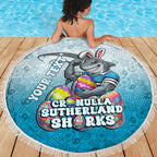 Personalized Cronulla Sutherland Sharks Beach Blanket Easter Mascot - Colorful Eggs Cartoon Style