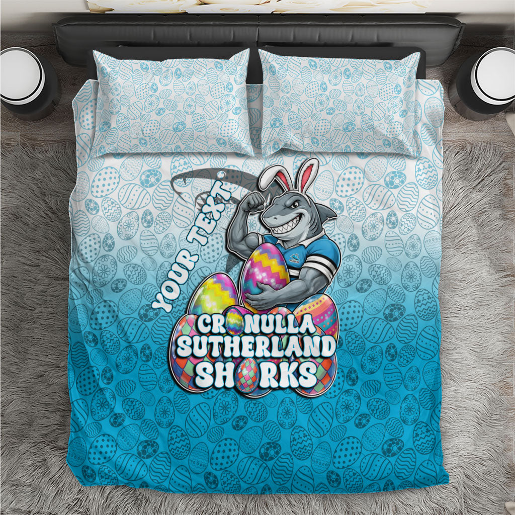Personalized Cronulla Sutherland Sharks Bedding Set Easter Mascot - Colorful Eggs Cartoon Style