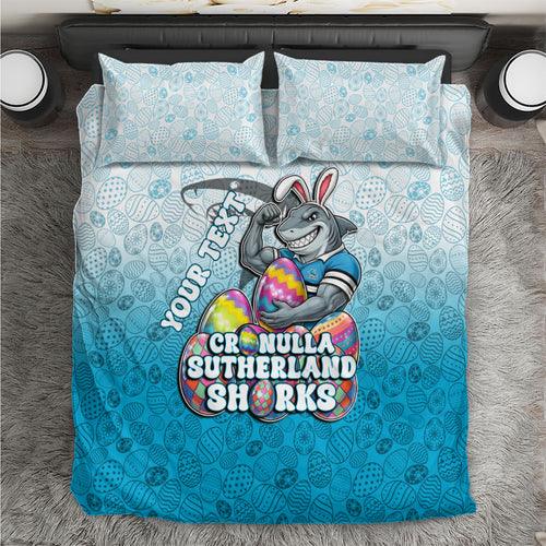 Personalized Cronulla Sutherland Sharks Bedding Set Easter Mascot - Colorful Eggs Cartoon Style