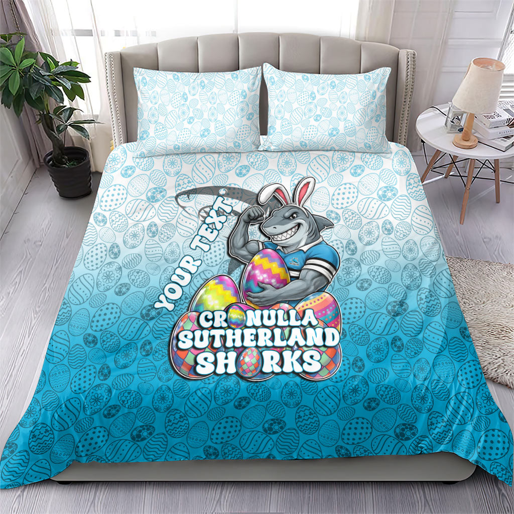 Personalized Cronulla Sutherland Sharks Bedding Set Easter Mascot - Colorful Eggs Cartoon Style