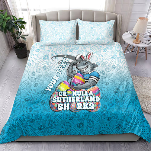 Personalized Cronulla Sutherland Sharks Bedding Set Easter Mascot - Colorful Eggs Cartoon Style