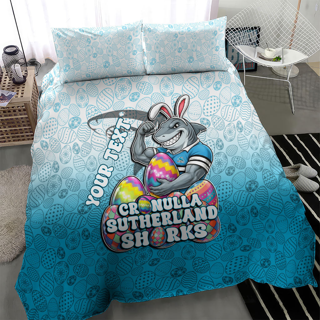 Personalized Cronulla Sutherland Sharks Bedding Set Easter Mascot - Colorful Eggs Cartoon Style