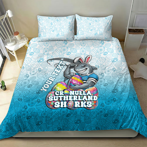 Personalized Cronulla Sutherland Sharks Bedding Set Easter Mascot - Colorful Eggs Cartoon Style