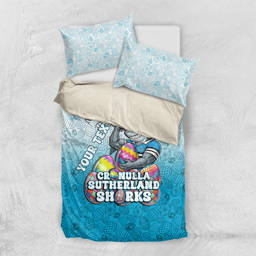 Personalized Cronulla Sutherland Sharks Bedding Set Easter Mascot - Colorful Eggs Cartoon Style