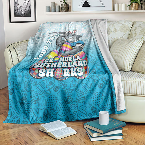 Personalized Cronulla Sutherland Sharks Blanket Easter Mascot - Colorful Eggs Cartoon Style