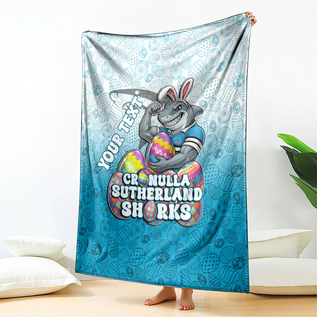 Personalized Cronulla Sutherland Sharks Blanket Easter Mascot - Colorful Eggs Cartoon Style