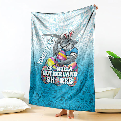 Personalized Cronulla Sutherland Sharks Blanket Easter Mascot - Colorful Eggs Cartoon Style