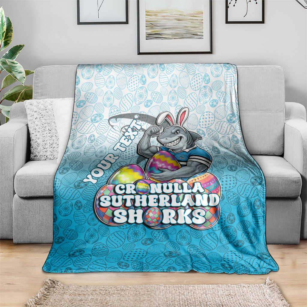 Personalized Cronulla Sutherland Sharks Blanket Easter Mascot - Colorful Eggs Cartoon Style
