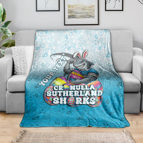 Personalized Cronulla Sutherland Sharks Blanket Easter Mascot - Colorful Eggs Cartoon Style