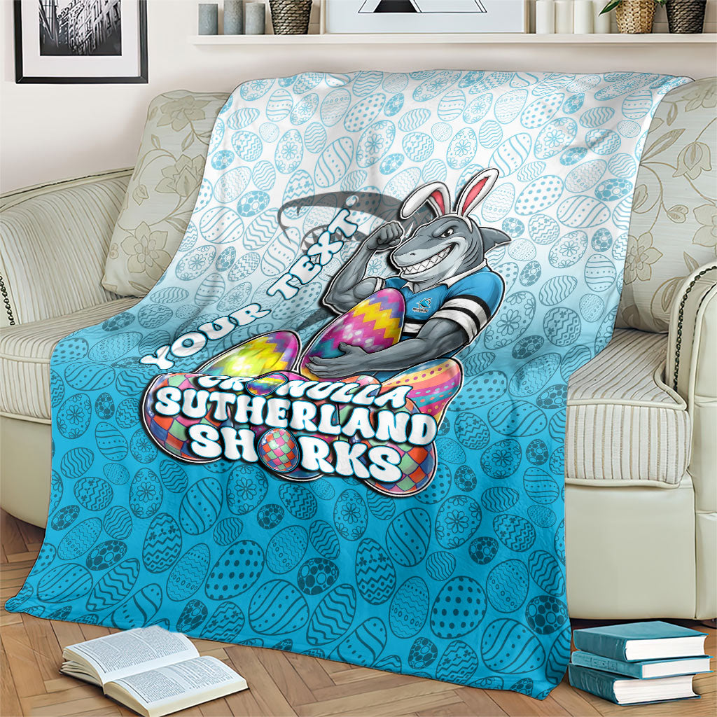 Personalized Cronulla Sutherland Sharks Blanket Easter Mascot - Colorful Eggs Cartoon Style