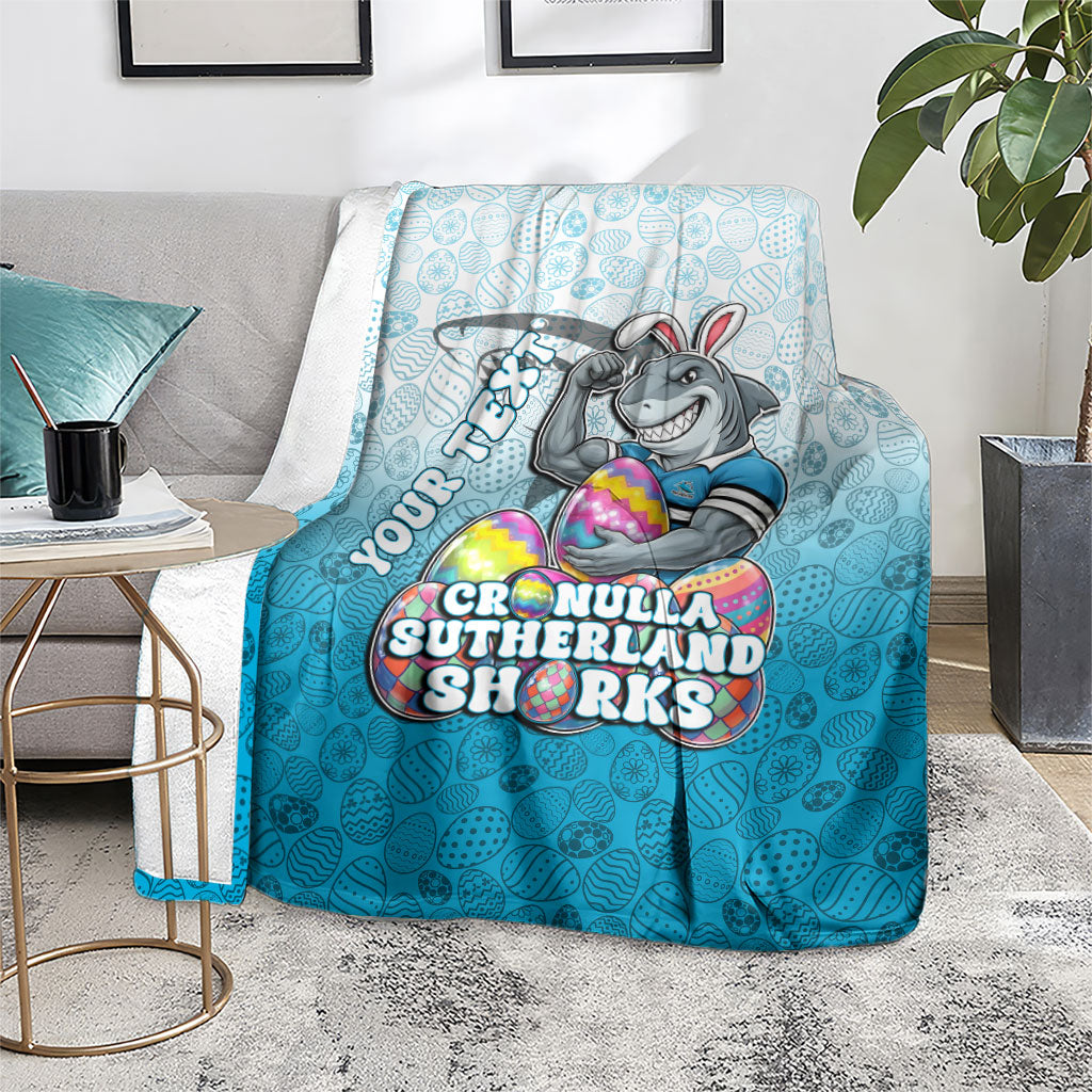Personalized Cronulla Sutherland Sharks Blanket Easter Mascot - Colorful Eggs Cartoon Style