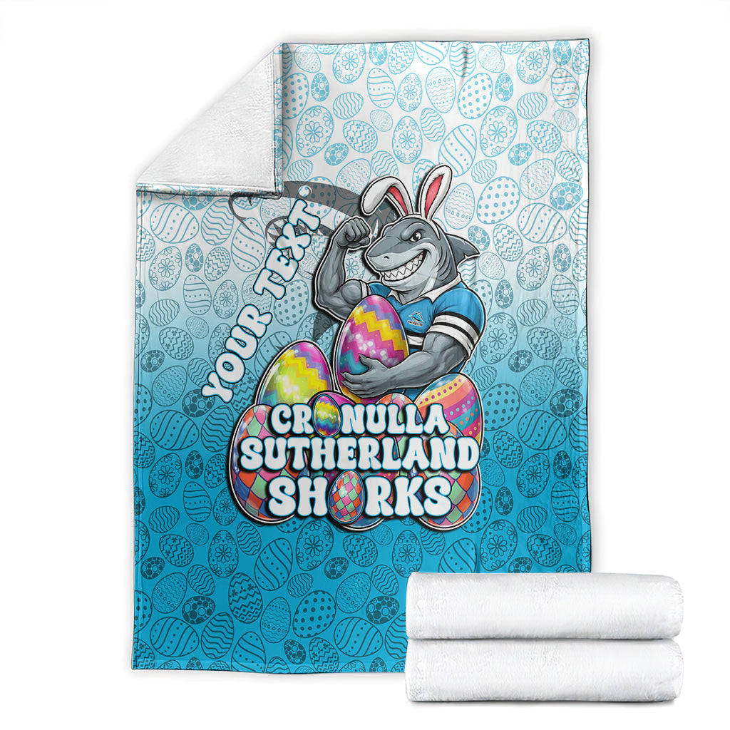 Personalized Cronulla Sutherland Sharks Blanket Easter Mascot - Colorful Eggs Cartoon Style