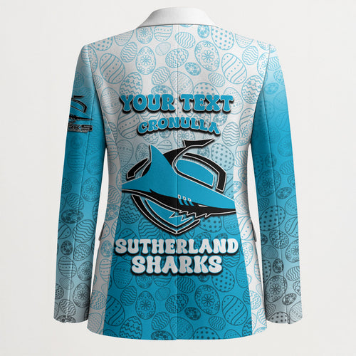Personalized Cronulla Sutherland Sharks Blazer Easter Mascot - Colorful Eggs Cartoon Style
